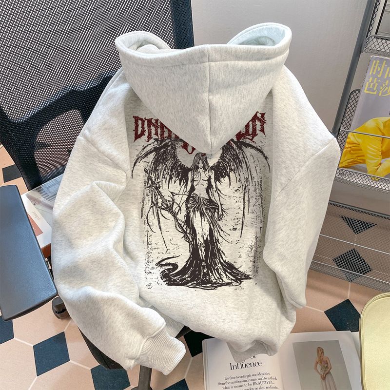 American Print Fleece Lined Long Sleeved Top for Women Casual Style Autumn Winter New_ecoleips.com
