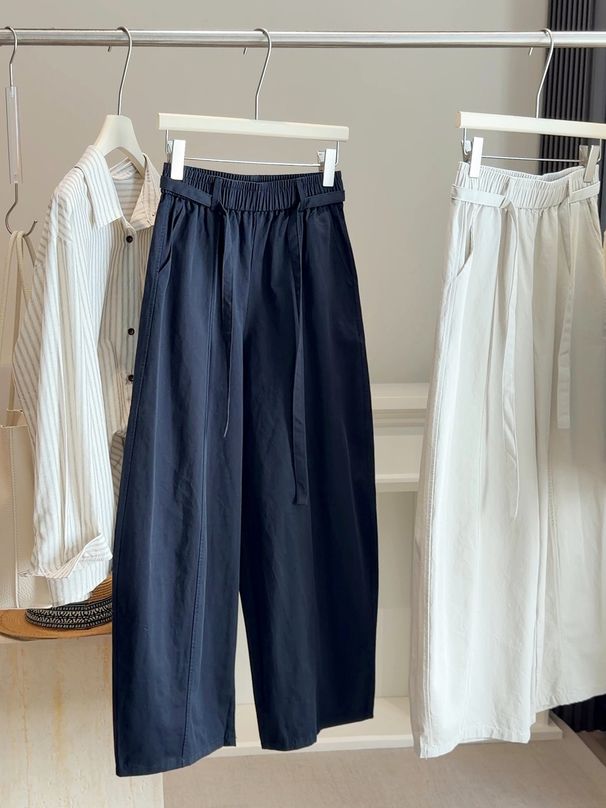 Women's High Waist Slimming Casual Trousers Japanese Korean Style Washed Cotton Loose Wide Leg Curved French Relaxed Feel for Spring Autumn_ecoleips.com