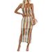 2025 Summer New Colorful Striped Tube Top Dress Slim Sexy Hot Girl Two-Piece Set For Women_ecoleips.com