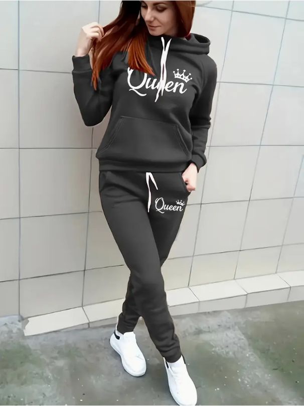 Women's Clothing Women's Printed Hooded Fleece Sports Sweatshirt Casual Two Piece Set Autumn Winter For Formal & Casual For Women_ecoleips.com
