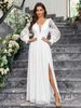 Women's Clothing Elegant V Neck Backless Long Sleeved Slit Slim Fit Ladies Solid Color Dress_ecoleips.com
