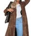 Women's Classic Double-Breasted Trench Coat – Retro Lapel Long Jacket, Water-Resistant Polyester Outerwear (Dark Brown)_ecoleips.com