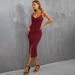 2026 European And American Women' Fahion New Hot Sexy Slit V-neck Slim Fit Bodycon Vacation Party Spaghetti Strap_ecoleips.com