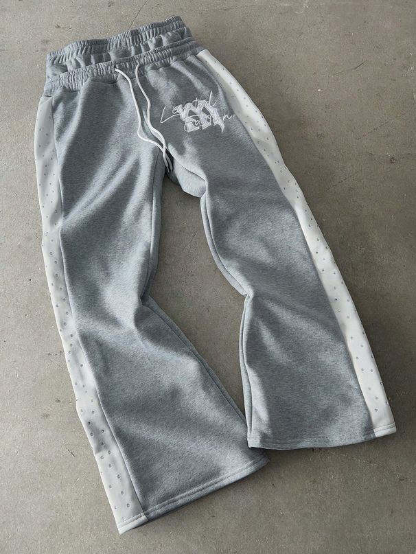 Women's Clothing 2026 Faux Two Piece Design, Loose Fitting American Retro Embroidered Rhinestone Trendy Unisex High Street Casual Pants_ecoleips.com