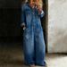 Women's Retro Wide Leg Jumpsuit Long Sleeve Denim Lapel Casual Elegant Fashion Spring/Autumn Summer Cotton Polyester_ecoleips.com