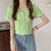 Summer New Hollow Knit Short Sleeve Sweet Cute V-Neck Cardigan Slim Fit Slimming Top For Women Trendy_ecoleips.com
