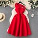 Women's Clothing High End Party Dress Dress For Women In Summer French Oblique Collar Off Shoulder Puff Sleeves High Waist Slit Banquet Long Skirt_ecoleips.com