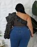 Plus Size Elegant Off-Shoulder Blouse With Ruffled Hem, Stylish Short Top Casual & Chic Long Sleeve Shirt (0XL-5XL, White/Black/Deep Brown)_ecoleips.com