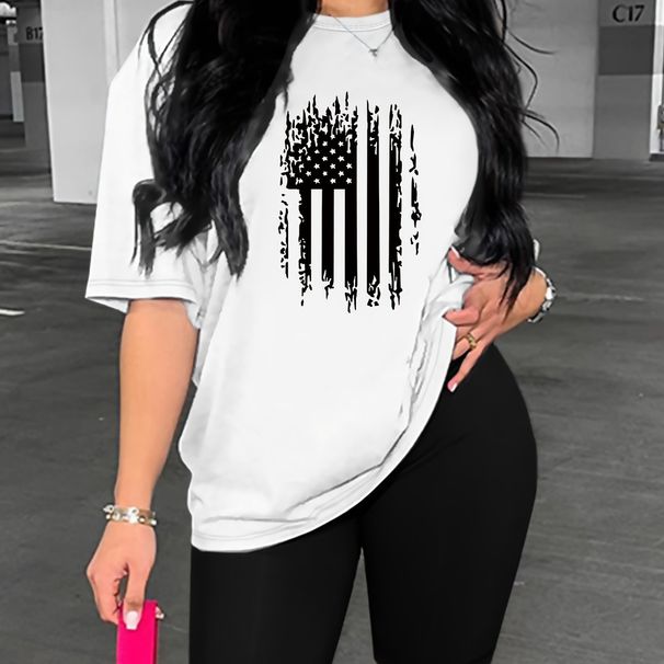 Summer Women's Casual And Fashionable American Flag Graphic Printed Loose T-shirt Shorts Two-piece Sportswear Suitable For Daily Wear-139_ecoleips.com