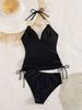 Women's Clothing Halter Neck One Piece Swimsuit Solid Color Backless Sexy Style Bikini Set For Spring/Summer/Autumn Fashion_ecoleips.com