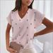Women's Clothing T-Shirts Loose V Neck T-Shirt Heart Print Short Sleeve Regular Fit Top_ecoleips.com