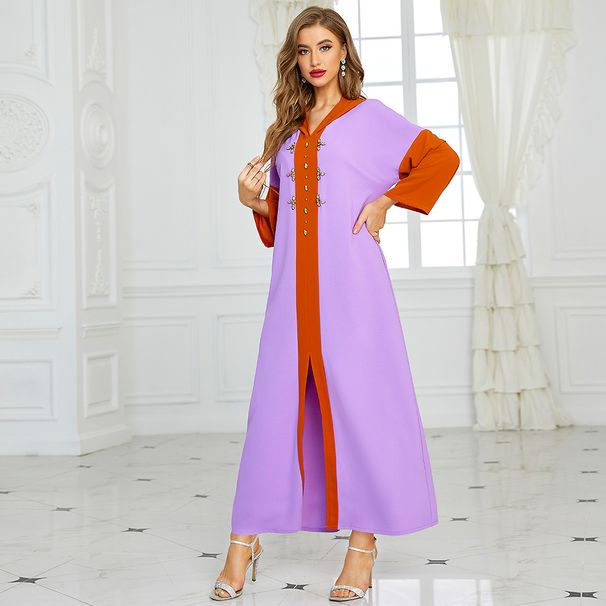 Purple And Orange Patchwork Hooded Handmade Rhinestone Robe Dress_ecoleips.com