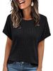 2025 European And American Cross-Border Summer New Product Bestseller Solid Color Round Neck Ribbed Casual Short_ecoleips.com