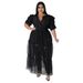 Aria Basics Aria Basics N7681 Autumn Style European And American Solid Color Shirt Top Tie-Up Sheer Sexy Mesh Plus Size Dress_ecoleips.com