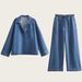 Oversized Denim Shirt & Pants Set – Trendy Long-Sleeve Button-Up Top With Matching Trousers (XS/S/M/L, Washed Polyester, Relaxed Fit)_ecoleips.com