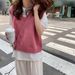Women's Preppy Style Short Knitted Vest V Neck Sleeveless Top Loose Fit Fresh Versatile Tank Top_ecoleips.com