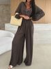 Women's Solid Color Long Sleeve Casual Shirt Set Two Piece Outfit Loose Fitting Spring Autumn Summer Fashion by European American Designers_ecoleips.com