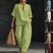 Spring/Summer Women's Casual Solid Color Two Piece Set V Neck Short Sleeve Pants Spring Summer New_ecoleips.com