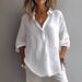 Women's Clothing Spring And Summer Solid Color Casual Loose Long Sleeve Linen V Neck Shirt Shirt Women_ecoleips.com