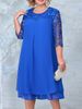 Women's Plus Size Elegant Casual Dress Embroidered Chiffon Patchwork O-Neck Five Sleeve Spring/Autumn_ecoleips.com