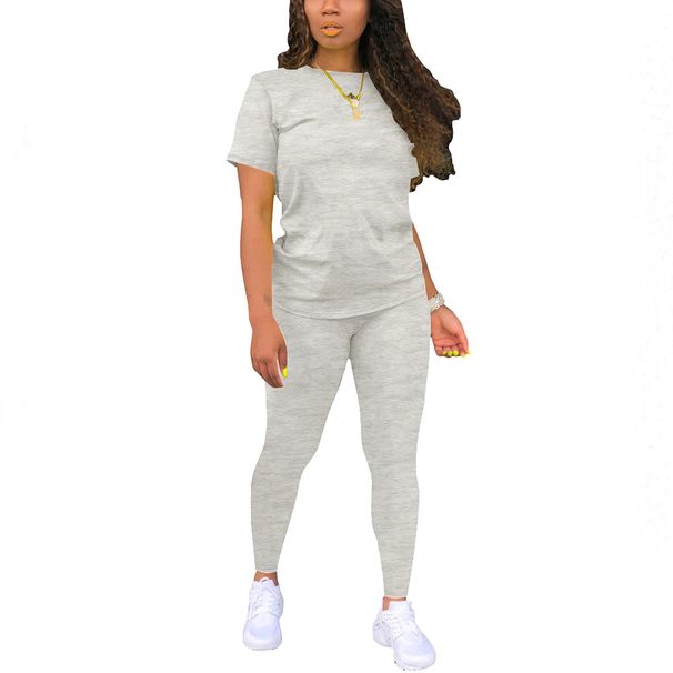 Women's Clothing Women's Simple Solid Color Gradient Print Round Neck T-Shirt And Trousers Clothing Set Short Sleeve Top_ecoleips.com