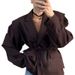 Women's V Neck Jacket Loose Versatile Slimming Lace Up Fashion Outerwear European American Style Autumn Winter New_ecoleips.com