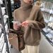 Women's Oversized High Neck Knit Sweater - Soft & Warm Winter Pullover, Casual Loose Fit Tunic Top For Layering (Multiple Colors)_ecoleips.com