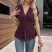 2026 Spring Independent Station Hot Sale V-Neck Waist-Cinching Solid Color Raglan Sleeve Pleated_ecoleips.com