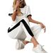 Summer Women's Fashion Zipper Bear Print Color Block Design Clothing Set New Style 8002_ecoleips.com