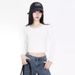White Round-Neck German Velvet Long-Sleeved T-Shirt, High-Waisted Crop Top, Short Base Layer, Slimming Innerwear For Aut_ecoleips.com