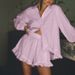 K Women's Fashion Stripe Set With Collar, Bubble Sleeves, Ruffle Edged Shirt, Loose Shorts, Casual Two Piece Set_ecoleips.com
