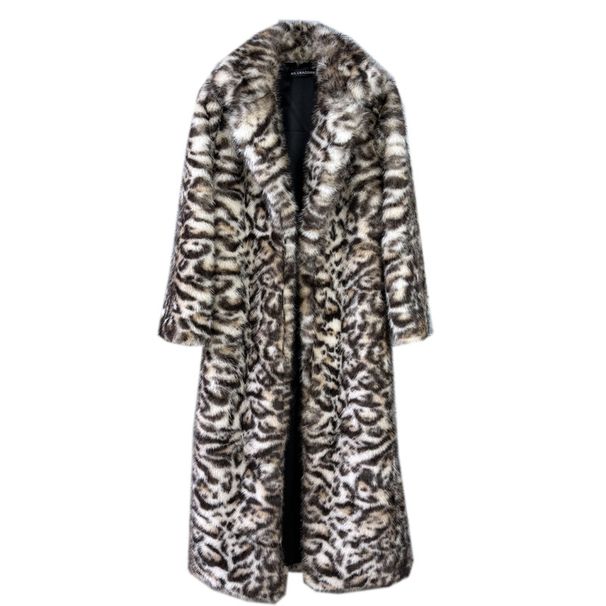 K Thick Leopard Print Fur Coat For Women, Faux Fur, Elongated Suit Collar Coat_ecoleips.com