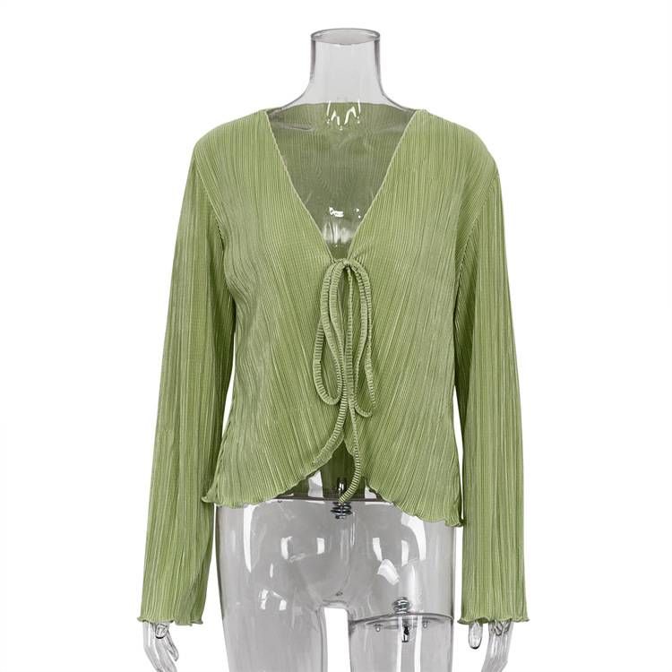 Sexy Spice Girl blouse slim horn long sleeve pleated blouse woman French_ecoleips.com
