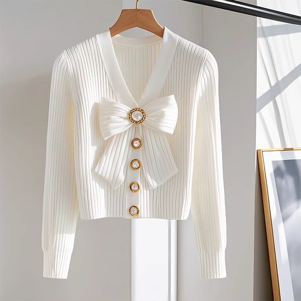 Women's Clothing autumn celebrity women's clothing style white long sleeved knitted sweater fashionable high end chic bow thin sweater_ecoleips.com