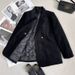 Women's Double-Breasted Padded Blazer – Thickened Polyester Winter Coat With Stand Collar (Black) – S To Xl_ecoleips.com