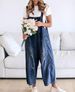 Women's Retro Distressed Wide Leg Jumpsuit Loose Comfortable Casual Denim Romper Fashionable 2025 European American Style_ecoleips.com
