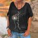 Women's Loose V-Neck Short Sleeve T-Shirt Spring Fashion Cartoon Digital Print Top Breathable Polyester Casual Tee_ecoleips.com