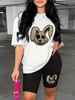 Summer Women's Casual And Fashionable Cartoon Rabbit Print Loose T-shirt+shorts Two-piece Sportswear Suitable For Daily Wear-106_ecoleips.com