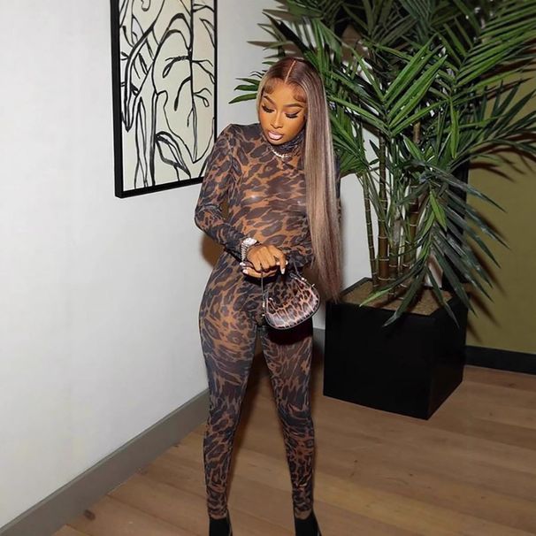 Women's Clothing Sexy Fashion Mesh Leopard Print Bodysuit For Women Sheer Long Sleeve Jumpsuit Romper Style Hot Selling_ecoleips.com