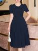ZANZEA Short Sleeve Korean Fashion Party Dress Elegant Solid Waist-Cinched Pleated A-line Robes Women O Neck Knee-length Dress_ecoleips.com