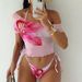 Women's Clothing Floral Print Three Piece Bikini Set Short Sleeved Outer Cover Tie Up Swimsuit_ecoleips.com
