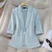 Summer Light Blue Blazer For Women - Slim Fit Casual Short Sleeve Jacket - Breathable Polyester - Office & Everyday Wear_ecoleips.com