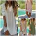 Women's Clothing Casual Spring And Summer Loose Beach Short Sleeved Solid Color Cotton And Linen Shirt Dress_ecoleips.com