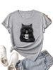 European And American Cross-border Foreign Trade Wholesale Clothing Cartoon Kitten Round-neck Plus-size Short-sleeve_ecoleips.com
