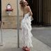 Talenza Ruffled Slit Dress Women's Sexy V Neck See Through Backless Halter Sling Long Dress Female Party Elegant Chiffon Dresses_ecoleips.com