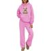 Cozy Bear Print Hoodie And Wide-Leg Pants Set: Casual Loungewear For Women, Soft Fleece Two-Piece Outfit_ecoleips.com