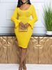 Women's Slim Fit Knit Top Sexy Bodycon with Flared Sleeves Hollowed out Lace Pattern Stretchable Pullover Fashionable Sweater_ecoleips.com