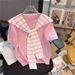 Women's Clothing Milk Blue Short Sleeved Sweater With Shawl Chic Two Piece Tops Celebrity Loose Shirt Female_ecoleips.com