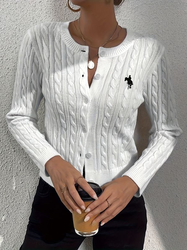 Oversized Button-Up Cardigan – Chunky Cable-Knit Open Front Sweater In Soft Polyester, Lightweight & Breathable For Fall Layering (White, S-XL)_ecoleips.com