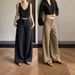 Classic Vintage Style Wide-Leg Trousers For Men & Women – High Waist Loose Fit Casual Pants With Stretch, Polyester Blend, Black/Khaki/Gray_ecoleips.com